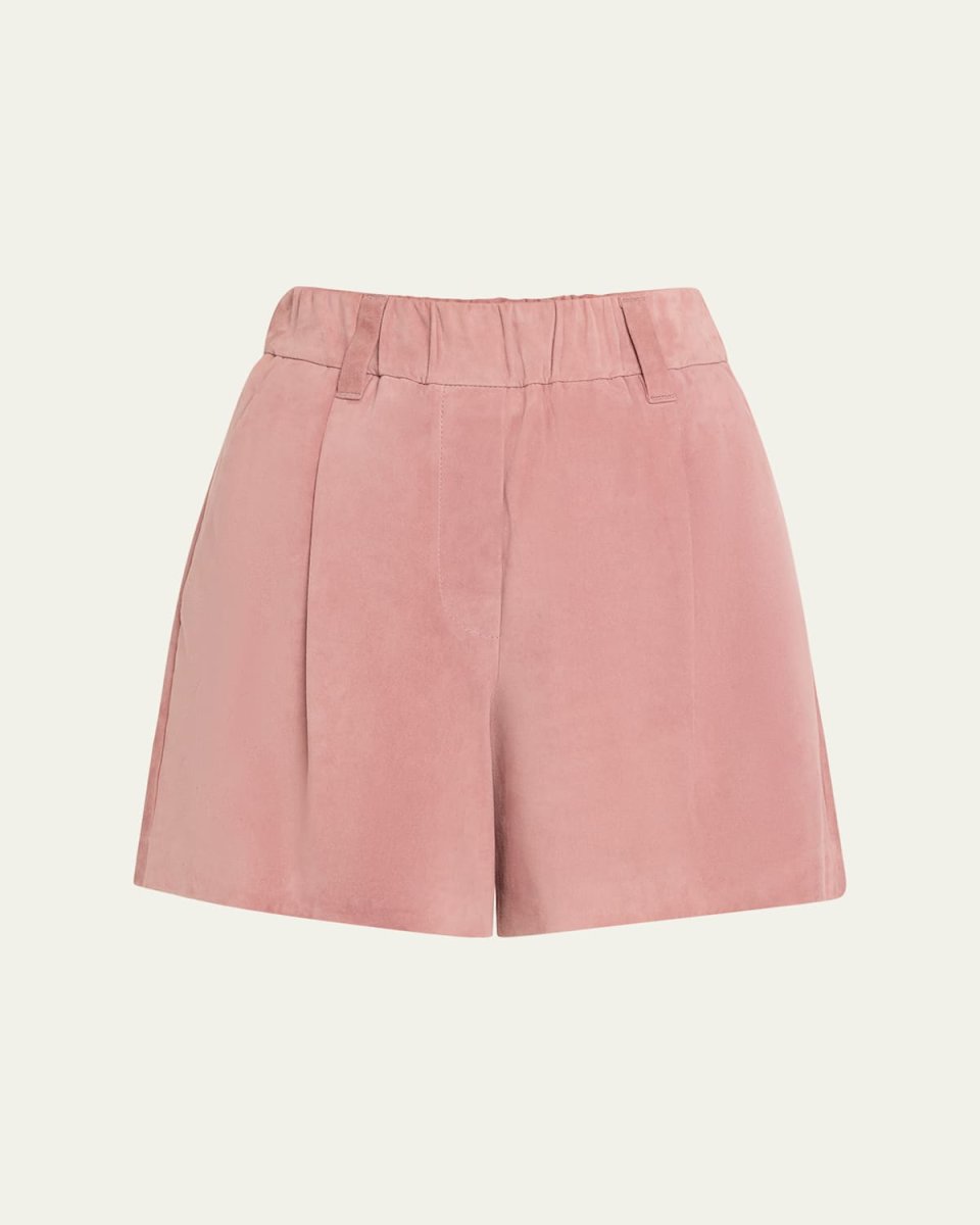 Pleated Suede Pull-On Shorts